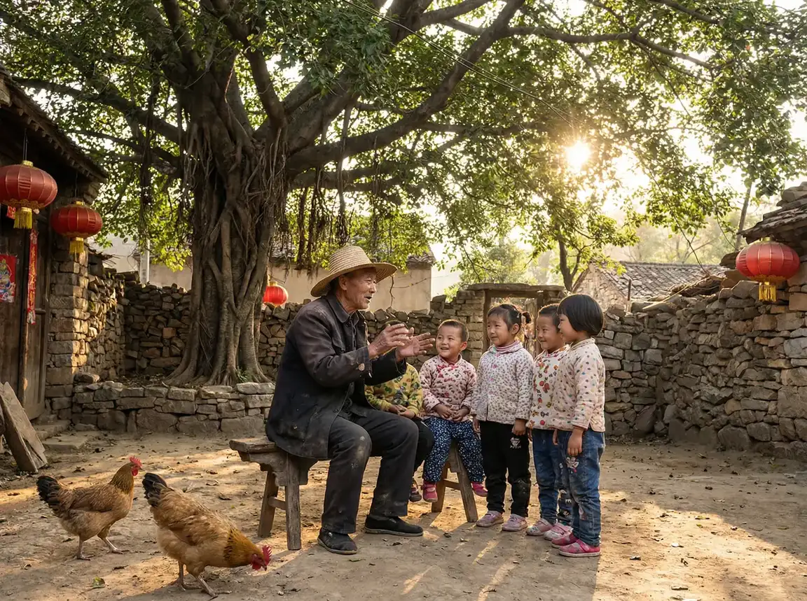 老人在大榕树下给孩子们讲故事 - 哥布林洞窟未增删开车原声 乡村记忆